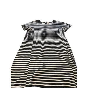 J Crew Womens L Shirt Dress Black White Short Sleeve Round Neck Zip Stripe